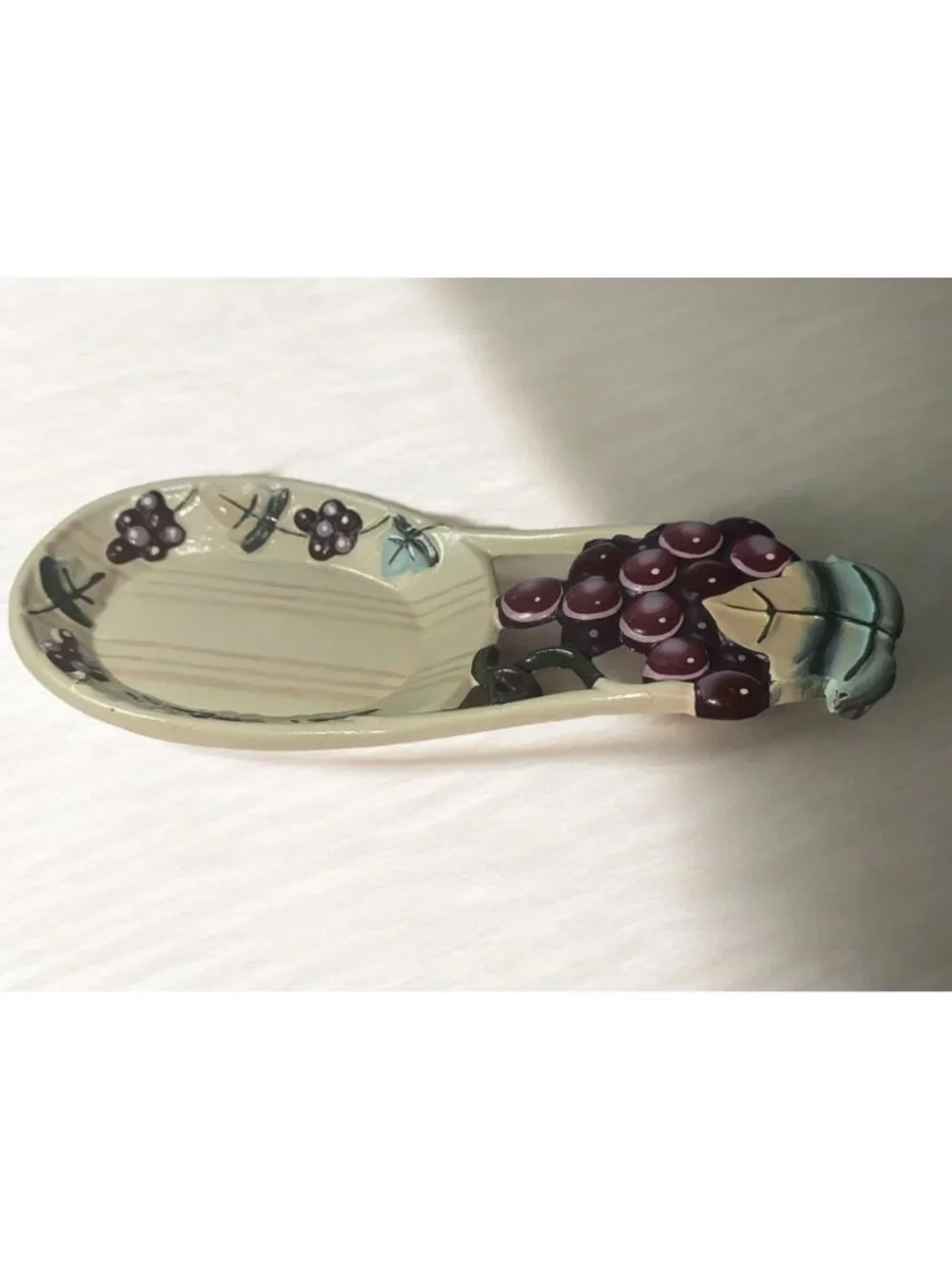 Hand-Painted Grapevine Cast Iron Spoon Rest With Floral Accents